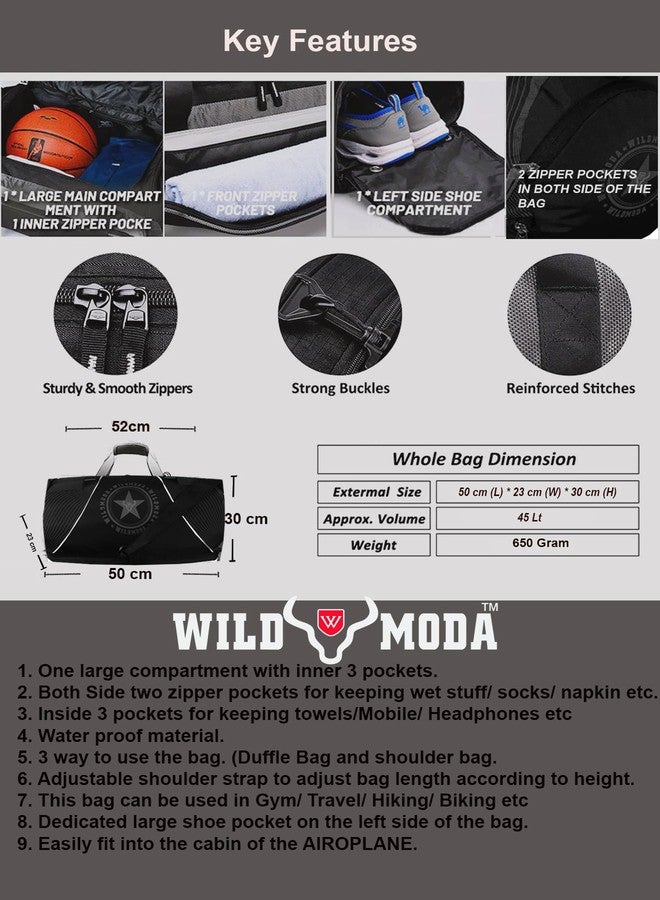 WILD MODA 40L Multi-Pockets Sport Travel Duffle Bag - Sleek & Durable Essential Gym, Travel & Sports Bag for Men & Women with Shoe Pocket (Black & Yellow) - Image 4